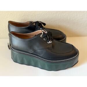 Marni Leather Lace-Up Platform Wedge Loafer Shoes Black / Green 38.5 / US 8 -NWT